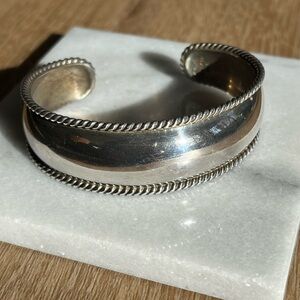 Vintage Solid Sterling Silver Cuff Bracelet with Rope Detailing